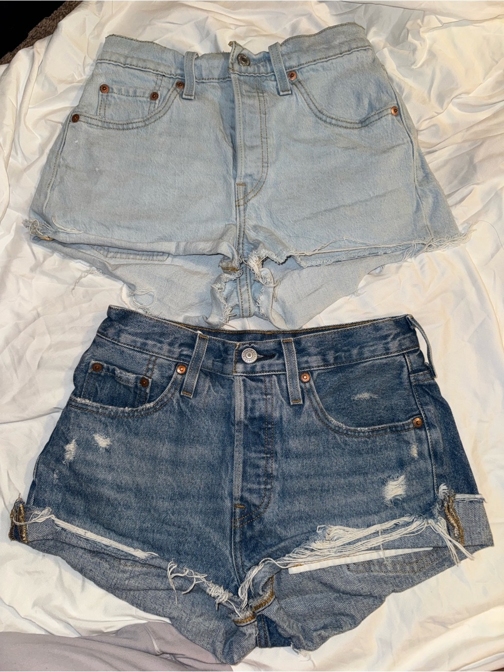 Levi's 501 Light Blue & Dark Blue Distressed Denim Shorts Set